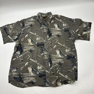 Clearwater Outfitters Shirt Men's Large Gray Button Up Bass Fishing Outdoor